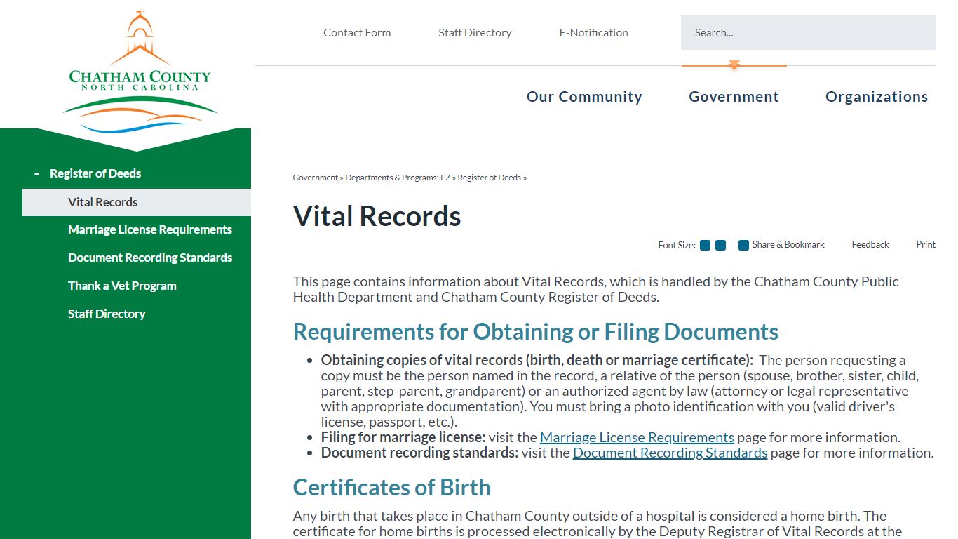 Vital Records | Chatham County, NC